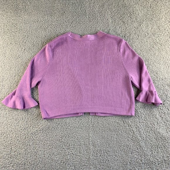 Talbots Open Cardigan Crop Sweater Womens Large Modal Ruffle Sleeve Purple NEW - Picture 3 of 12